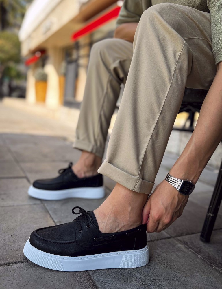 Ανδρικό μαύρα casual παπούτσι δερματίνη με κορδόνια CH419M φωτογραφία